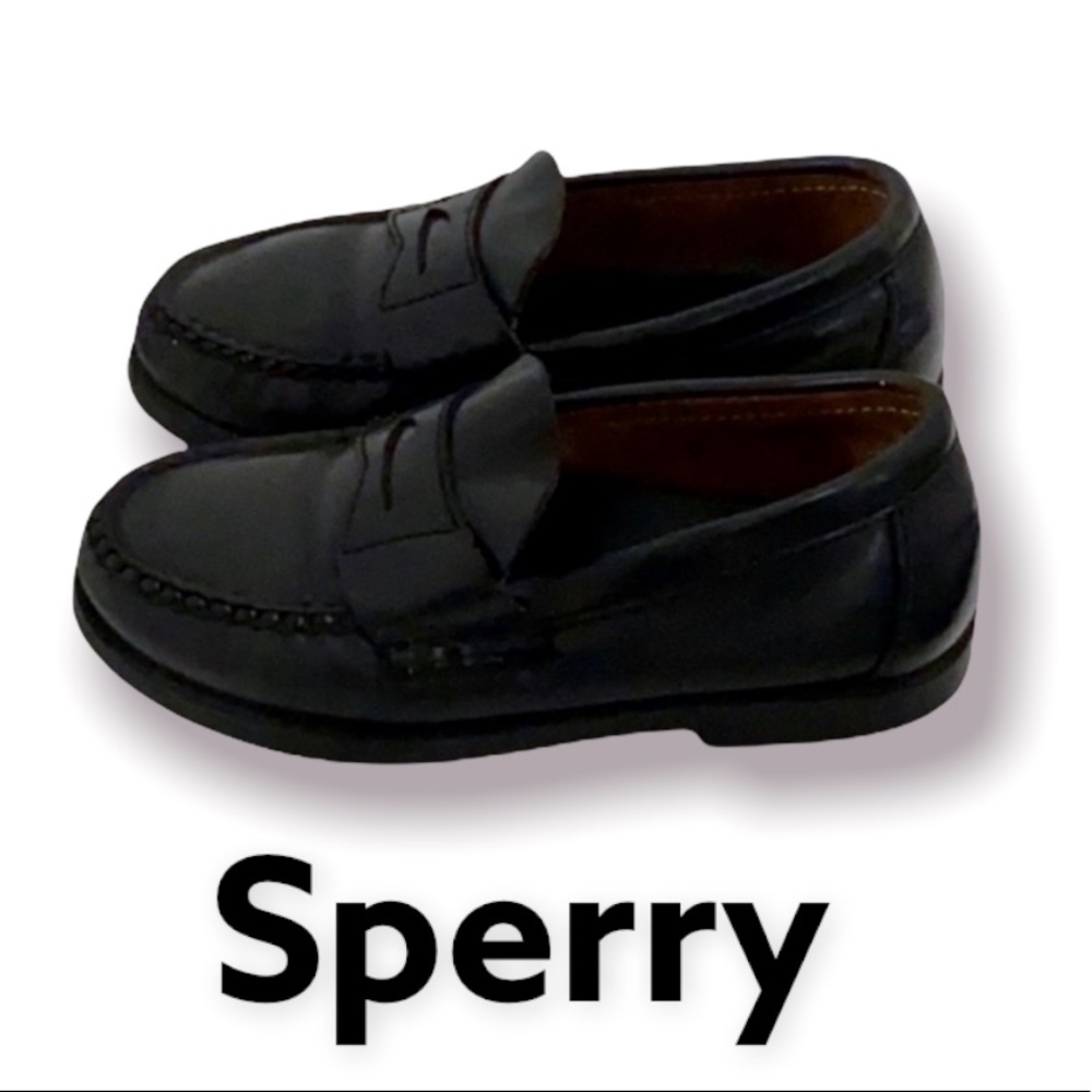 Authentic Sperry toddler black leather loafers boys 11.5